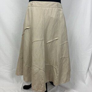 Sandro Sportswear Tan Linen Ruffle Midi Skirt Size 14 Zip Up in Back